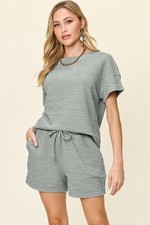 Womens 2 Piece Lounge Set T Shirt Shorts Matching Casual Outfit S-M