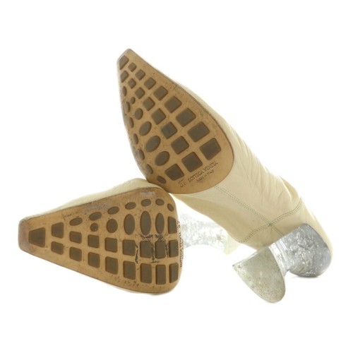 Women 6.5US Bottega Veneta Pumps Leather Square Toe Clear Heel 37 Ivory /Xz Gy19 - Picture 6 of 9