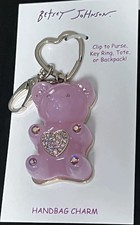 NEW Betsey Johnson Handbag Charm Key Ring Clip Pink Gummy Bear Crystal Heart NEW