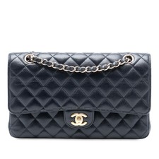 Authenticated Chanel Medium Classic Caviar Double Flap Navy Leather