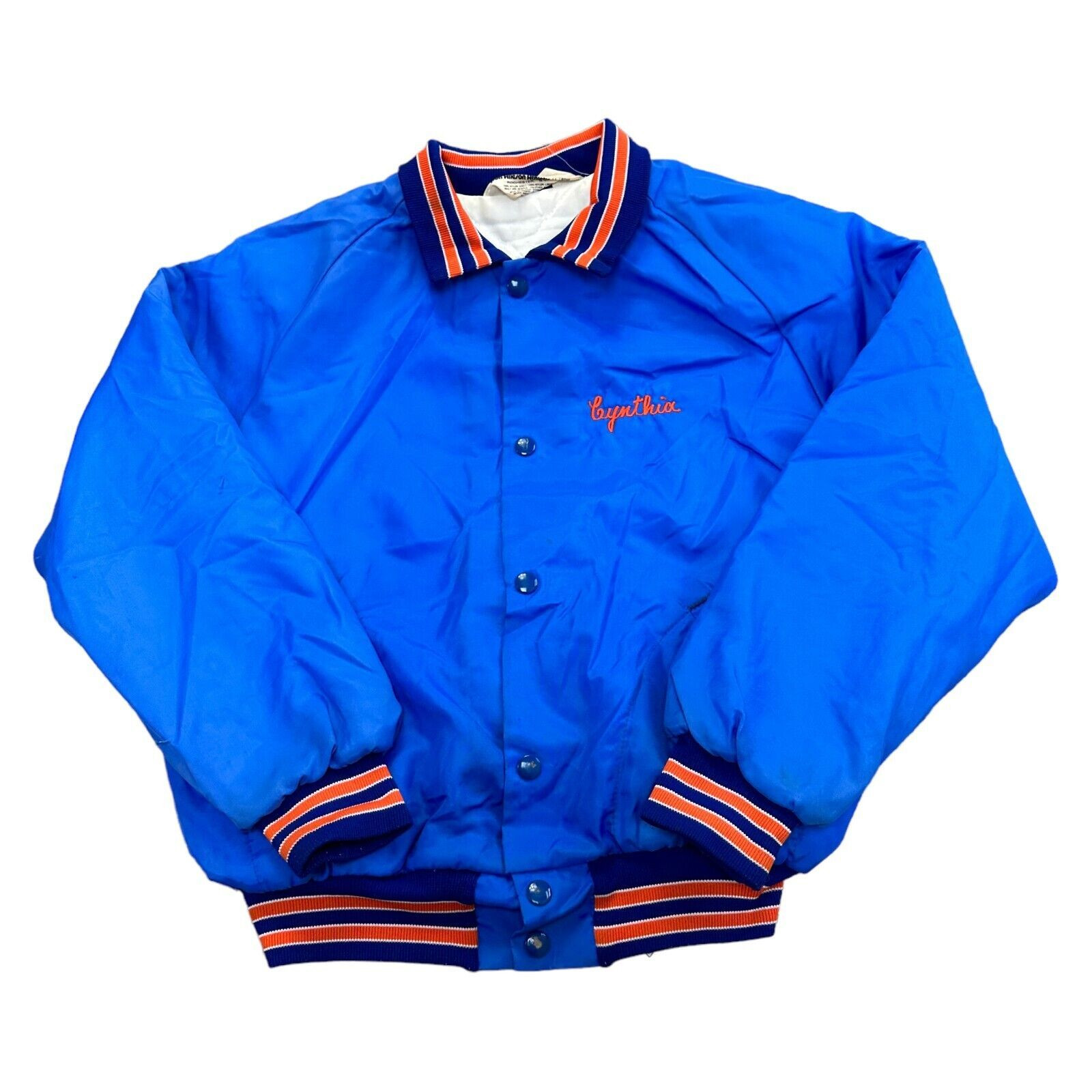 Don Alleson Blue Satin Varsity Bomber Jacket for Boys Size Large
