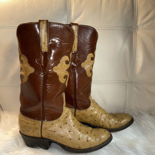 Bota Lucchese Classics Pluma Avestruz Etiqueta Azul Incrustación Misión Hombres 6.5 Mujeres 8.5 - Imagen 3 de 17