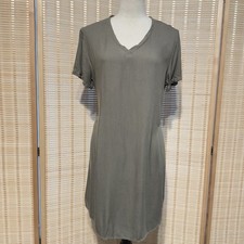 CLOTH & STONE Sz S SMALL V-NECK SHORT SLEEVE HI-LOW HEM DRESS IN SOFT ARMY GREEN