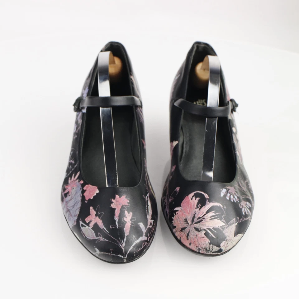 Zapato de salón Camper Twins Mary Jane para mujer talla 38 8 negro rosa cuero tacón floral Foto 3 de 4