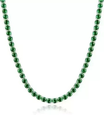 9CT Prong Necklace Lab Created Emerald 14K White Gold Over Women Anniversary