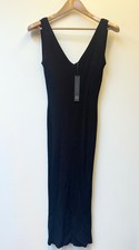 House of Harlow NWT V-Neck Women's Ribbed Black Midi Dress Stretchy Comfy Sz XS