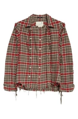 NWT R13 Flat Sleeve Shirt in Grey Plaid Size L