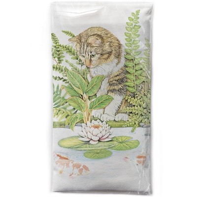 Flour Sack Towel, 30x30 inches, 100% Cotton, Koi Fish, Cat and Water Lily