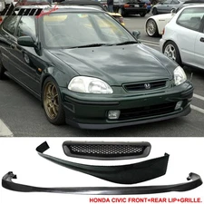 Fits 96-98 Honda Civic Hatchback SIR Front + Rear Bumper Lip + TR Front Grille