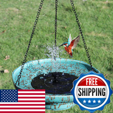 Solar Fountain Ceramic Hanging Bird Bath,Bird Bath for Outside,Outdoor Fountain