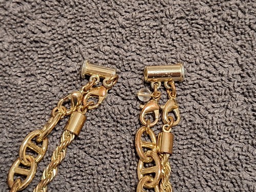 Vintage Gold Tone Layered Double Strand Twisted/Oval Link Chain Necklace - Picture 13 of 15