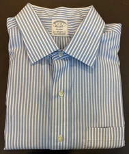 Brooks Brothers Regent Dress Shirt Mens 17 - 33 Blue Stripe Non-Iron Cotton Span