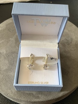 Tabitha Webb Round Solitaire CZ Sterling Gold Tone Silver 925 Earrings