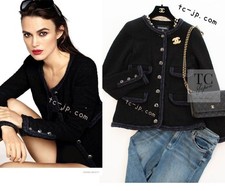  6.8K CHANEL 13A Little Black Jacket Navy Braid Trim Wool Silk Tweed 36 38 40