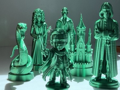 3-D printed Harry Potter Four House Chess Set Custom Pieces Stackable Storage