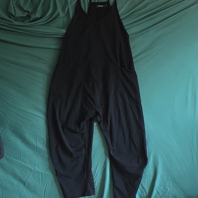 Automet Black Solid V-Neck Sleeveless Jumpsuit One-Piece Pockets XL Regular