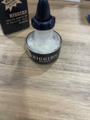 Higgins White Drawing Ink Jar w/Dropper Top Half Full #4265 Vintage