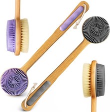 2 Pack Long Handle Back Scrubber Shower Brush Double Sided Silicone Bristles