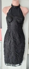 New Lipsy Size 8 Black High Neck All Over Lace Dress Evening Cocktail BNWT