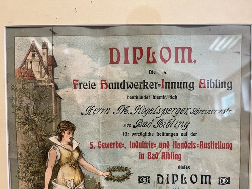 Antikes Diplom von 1910 Bad Aibling, sehr hochwertig gerahmt hinter Glas - Bild 4 von 10