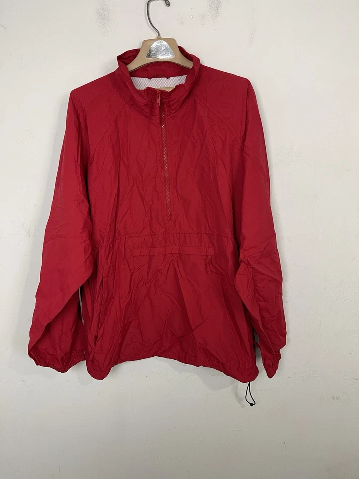 Lands End Mens Jacket Anorak XL Red Nylon Hiking Outdoor Gorpcore 1/2 Zip - Image 2 of 4