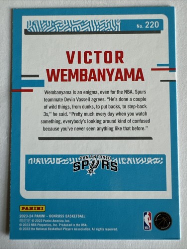 Tarjeta de novato Donruss Victor Wembanyama 2023-24 #220 San Antonio Spurs - Imagen 2 de 2