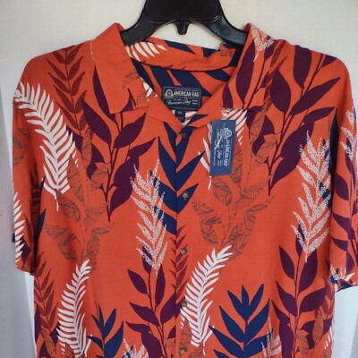 American Rag shirt Men's 2XL Hawaiian Floral Orange short sleeve button up 