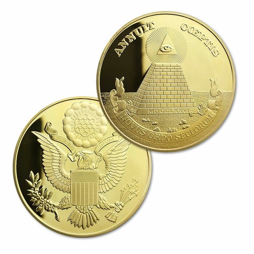 Masonic Coin Gold Plated Pyramid with All Seeing Eye Freemason Eagle Back - Picture 3 of 3