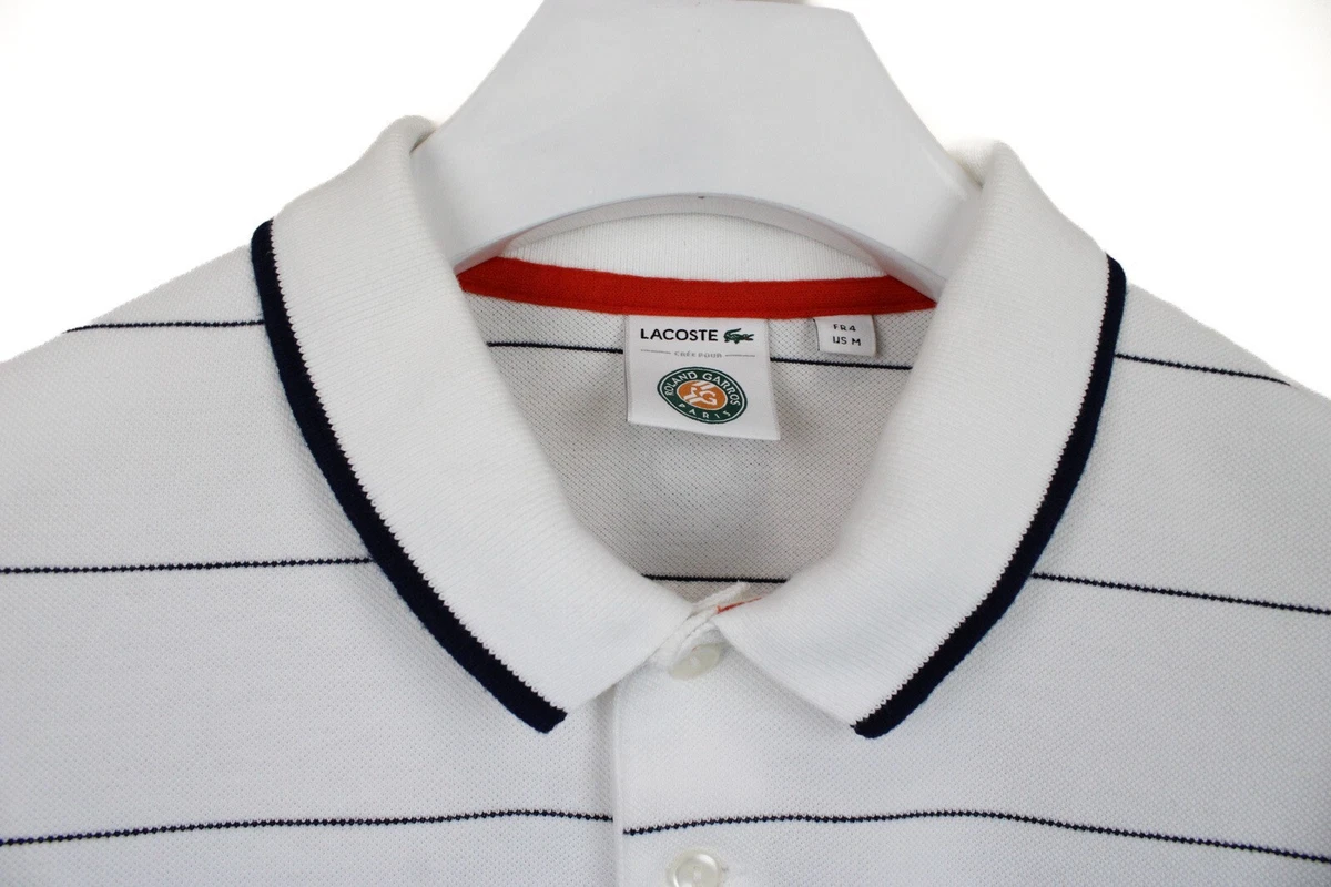 LACOSTE x Roland Garros T Shirt Men s MEDIUM Short Sleeve Stripe Polo