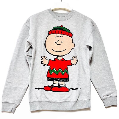 Peanuts Charlie Brown Christmas Holiday Heather Gray Sweatshirt SZ XS Oversized