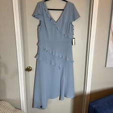 ADRIANNA PAPELL Gauzy Ruffle Midi Dress Flutter Sleeves Size 16 NWT