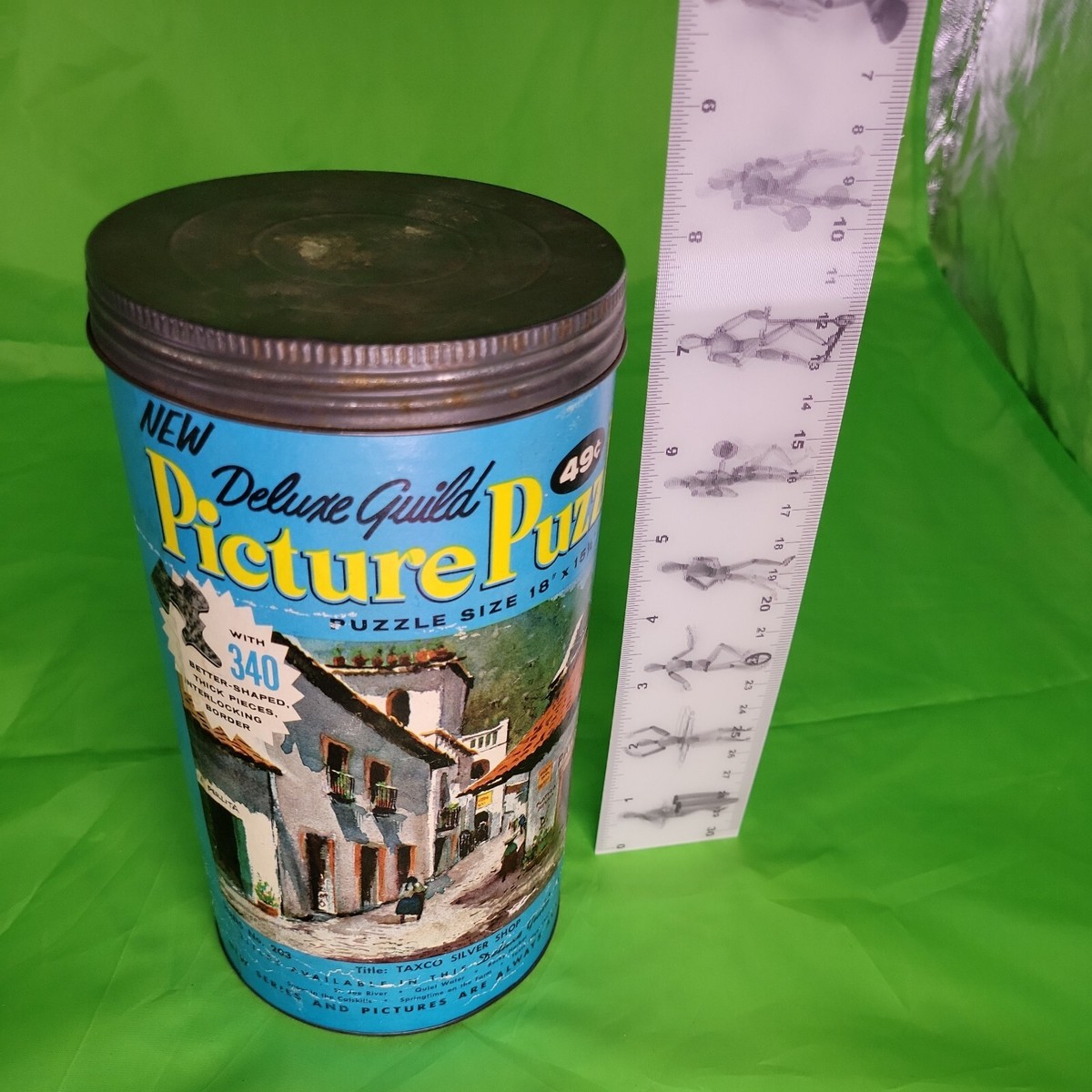 Vintage Whitman Deluxe Guild Picture Puzzle in Canister Taxco