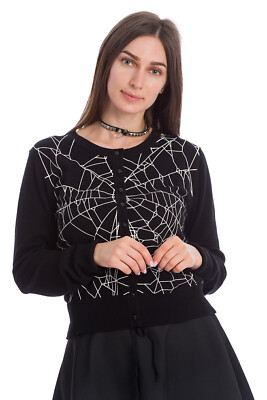 BANNED Apparel Women's Black Gothic Punk Rockabilly Creepy Spider Web Cardigan