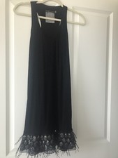 Alice and Olivia Black Boucle Dress With Feathered Hem, Size S/P