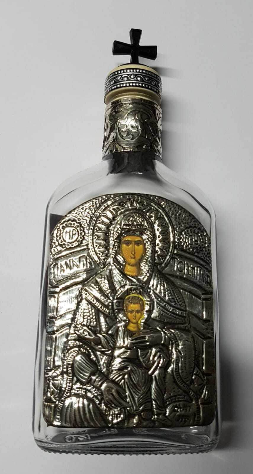 Weihwasser Flasche für 200ml Silber Ikone Madonna Maria Holy Water bottle Silver