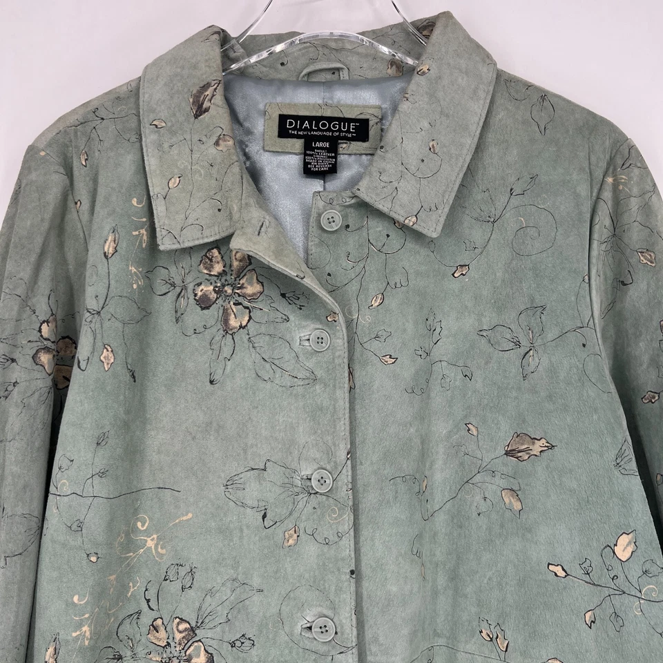 Dialogue Leather Jacket Womens L Floral Painted Cottage Artsy Boho Feminine - Image 3 of 4