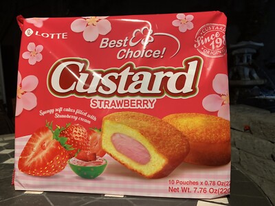 3 Boxes, Lotte Custard Strawberry cream filled soft Korean Sponge Cake Cookie