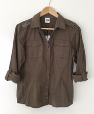 NEU Vero Moda Hemd Bluse Hemdbluse Kragen Khaki Braun Pailletten Military Gr.M