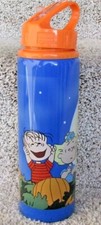 Peanuts Linus, Sally, Snoopy Halloween Metal Sports Bottle w/Flip Straw Blue New