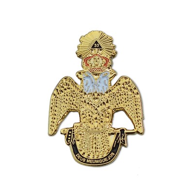 33rd Degree Double Headed Eagle Masonic Lapel Pin - [Gold & White][1 1/4'' Ta...
