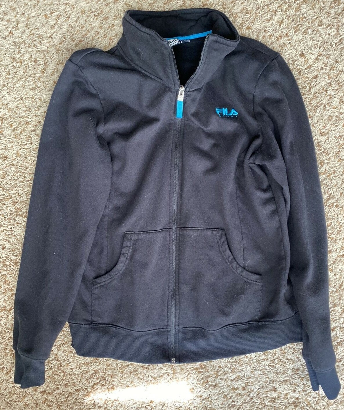 Giacca donna Fila Sport manica lunga nera felpa con zip Taglia Large