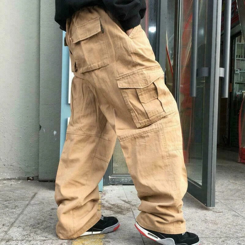 Men Cargo Pants Leisure Loose Baggy Long Multi-pockets Hip Hop Carpenter  Pants M