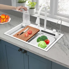 Stainless Steel Sink Kitchen Sink Rectangular Countertop Sink w/ Pull-out Faucet