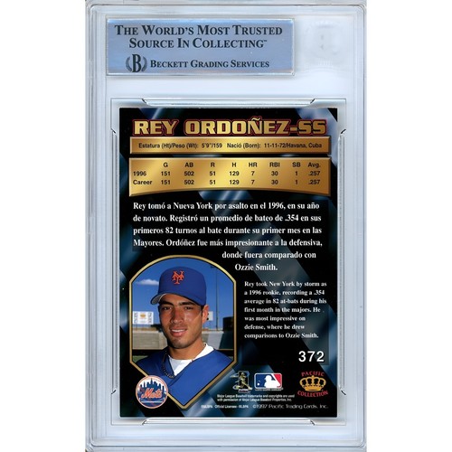 1997 Pacific #372 Rey Ordonez Signed Card AUTO RC Beckett BAS Slabbed NY Mets - Picture 3 of 6