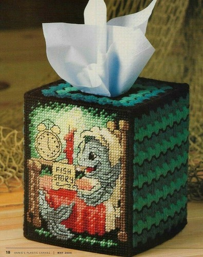 FISH STORY TISSUE BOX COVER HOME DECOR PLASTIC CANVAS PATTERN INSTRUCTIONS
