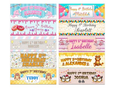 Personalised Birthday Banners Generic Design Children Kids Party Decoration 228