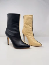 Raye Womens Boots Black Beige Two Tone Ankle Booties Heeled Pointed Toe US 7.5