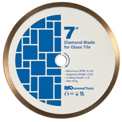 Diamond Saw Blades for Glass Tile, 10mm Segment Height, Wet Only, 5/8'' Arbor