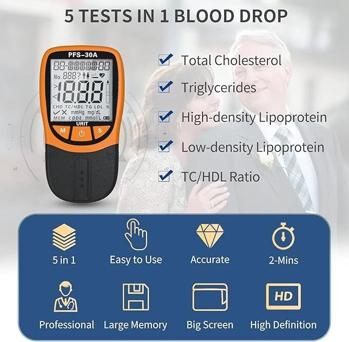 URIT 5 In1 Blood Lipid Meter Analyzer Cholesterol Triglycerid 10/20pcs Strips - Image 2 of 4