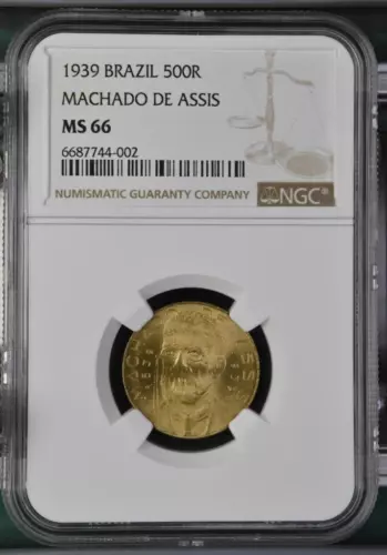 Brazil 500 Reis 1939 Machado De Assis NGC MS 66